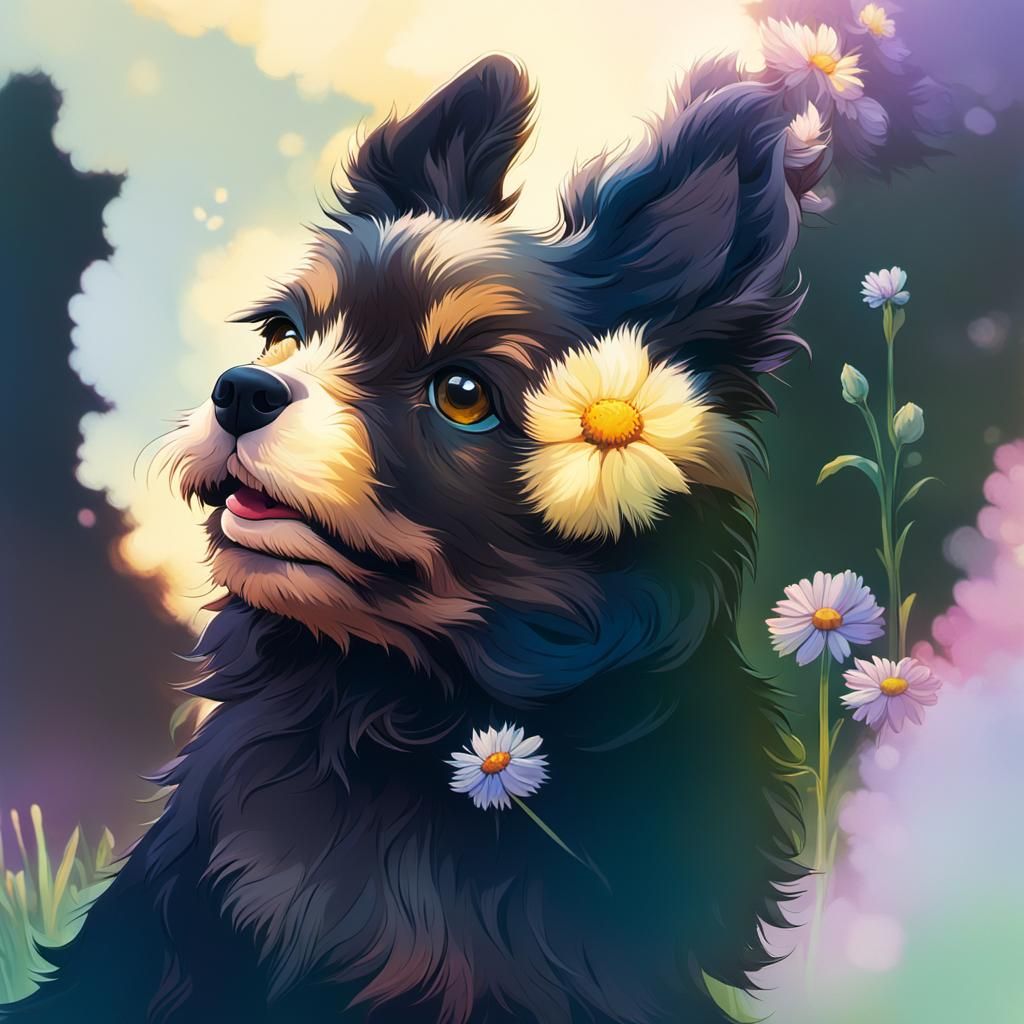 Vibrant Puppy in a Sunlit Meadow Oil Painting