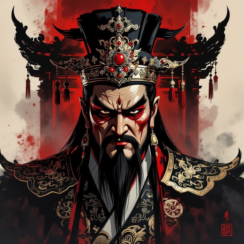 Fearsome Yama, Emperor of Hell, in Traditional Chinese Style