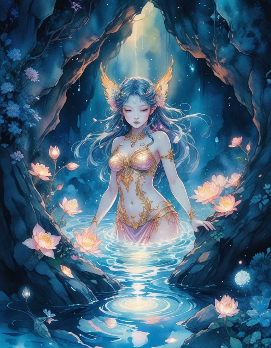 Celestial Water Nymph in Ethereal Anime Style