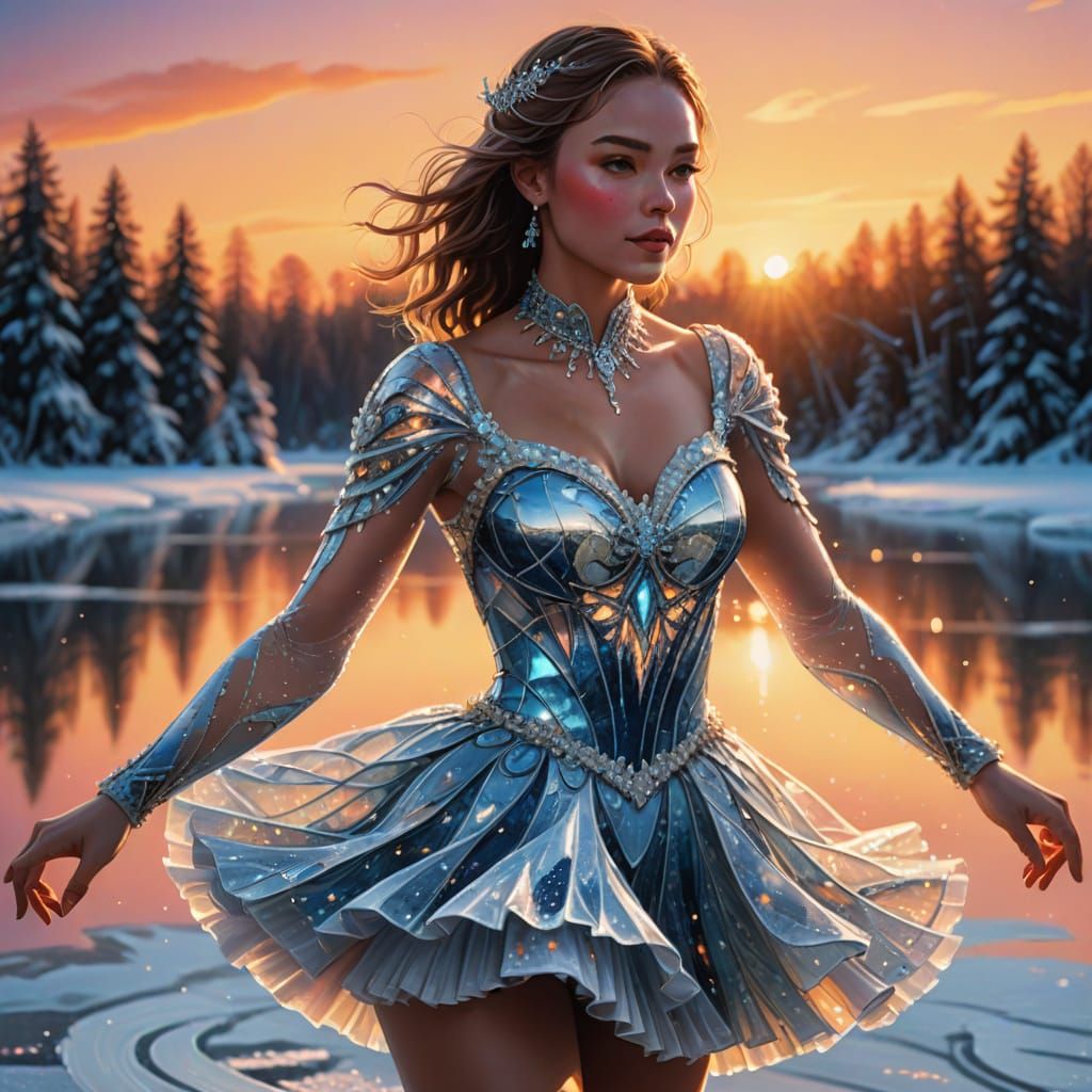 Vibrant Digital Art of a Skating Beauty Under Sunset