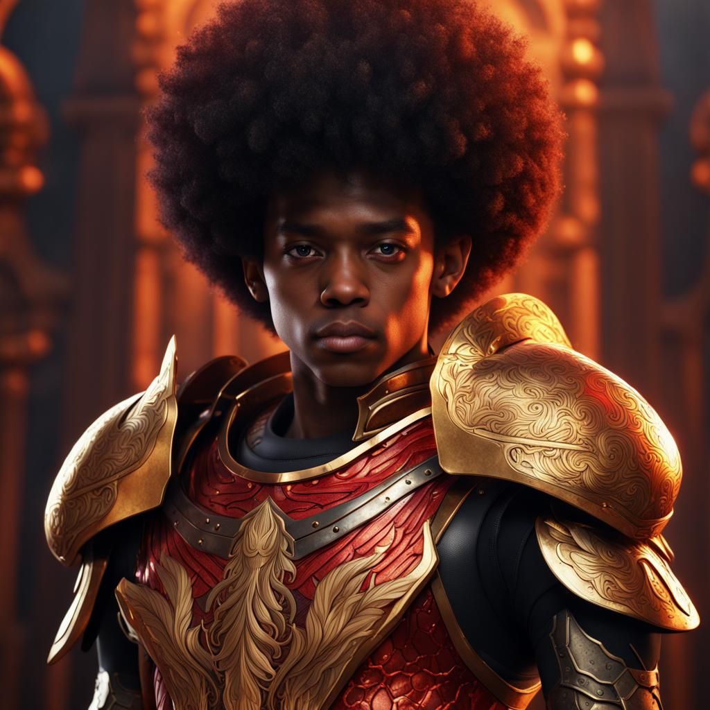 Phoenix Armor on Black Teenage Boy: Detailed Matte Painting