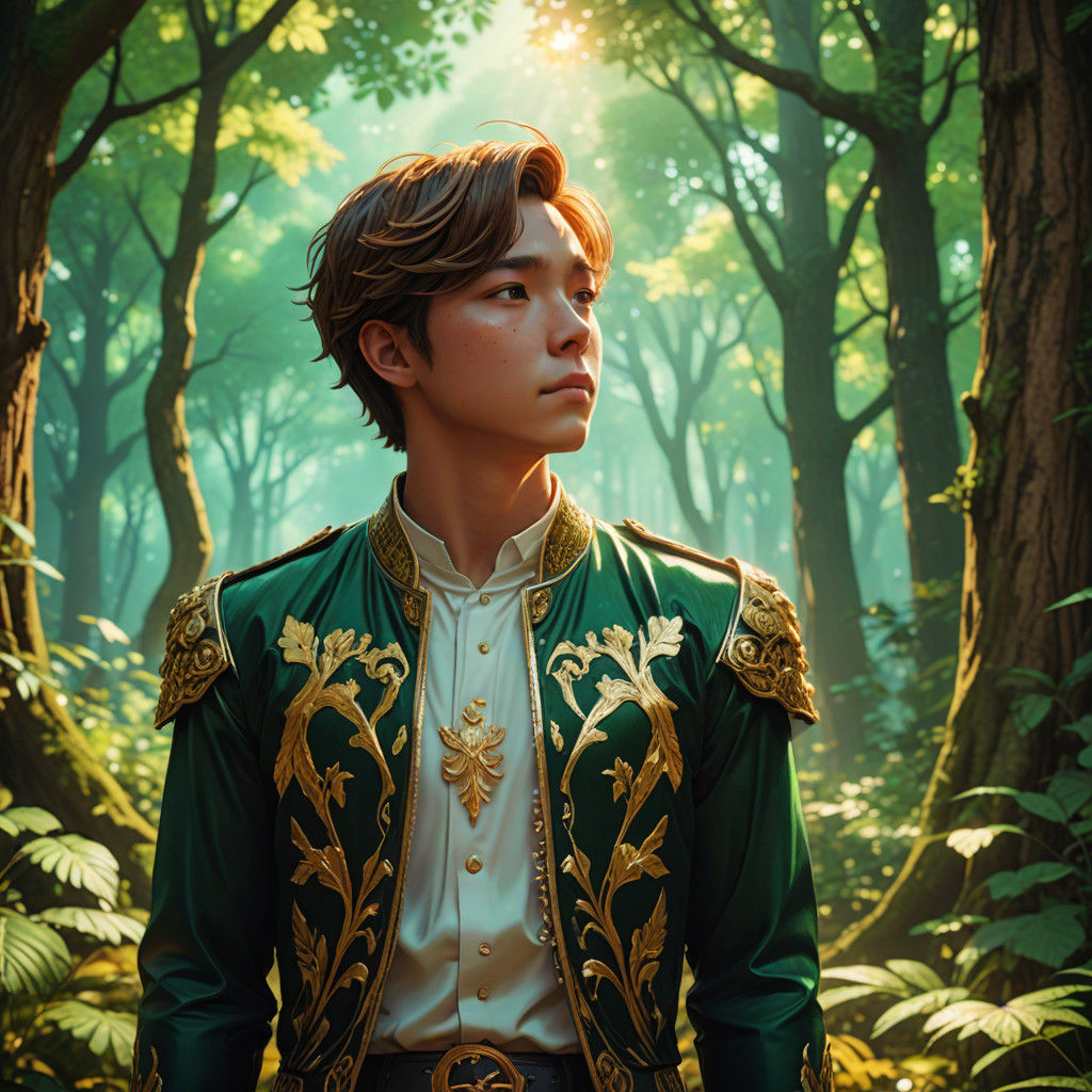 BTS J-Hope as Anime Prince in Lush Forest