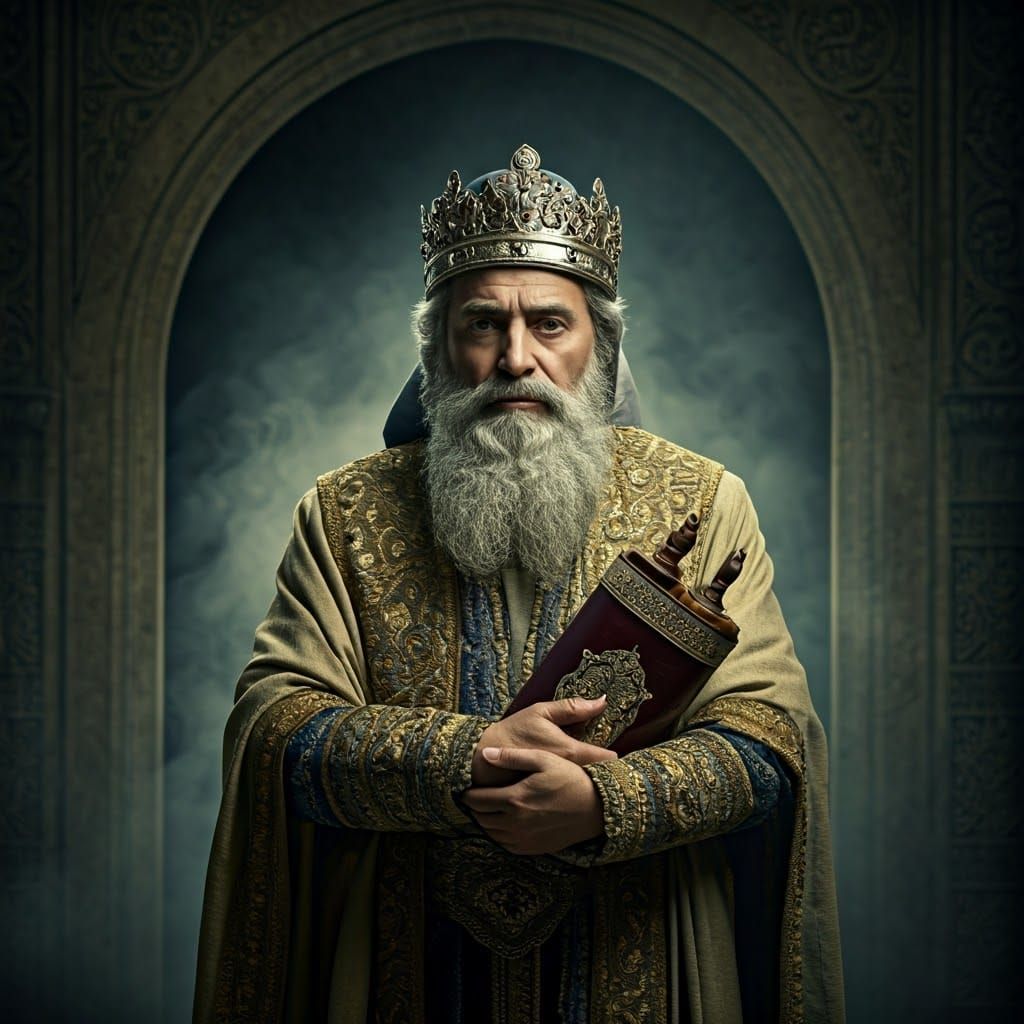 Jewish King with Torah Scroll in Opulent Setting