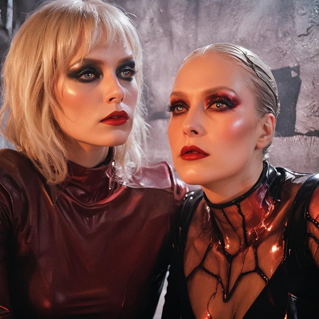 Woman in Latex Catsuit on Dark Throne