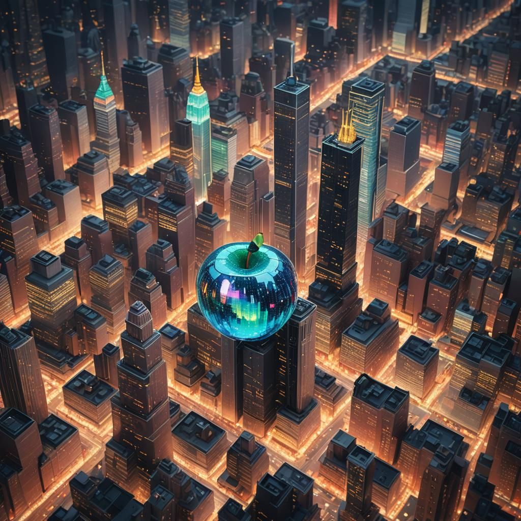 New York City in Glass Apple, 8-bit Pixel Art