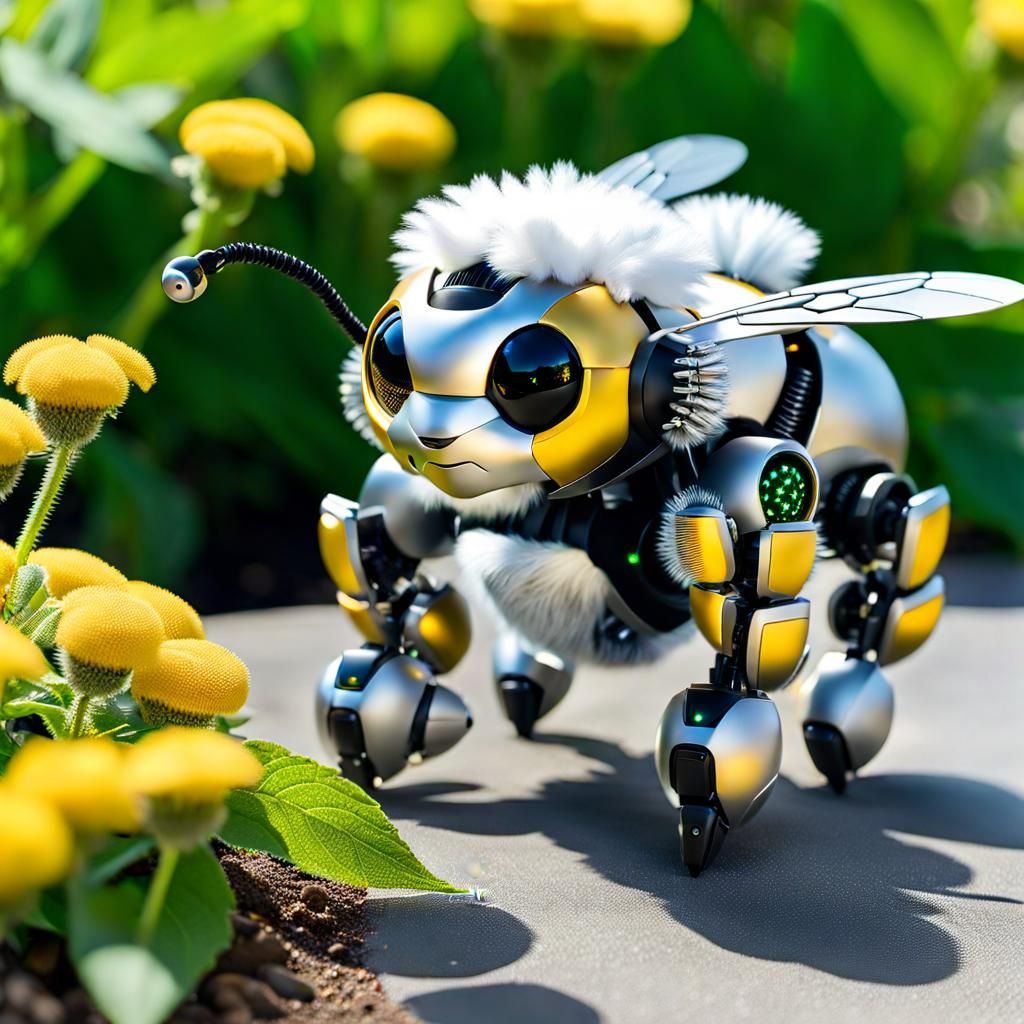 a robotic fluffy cute Bumblebee