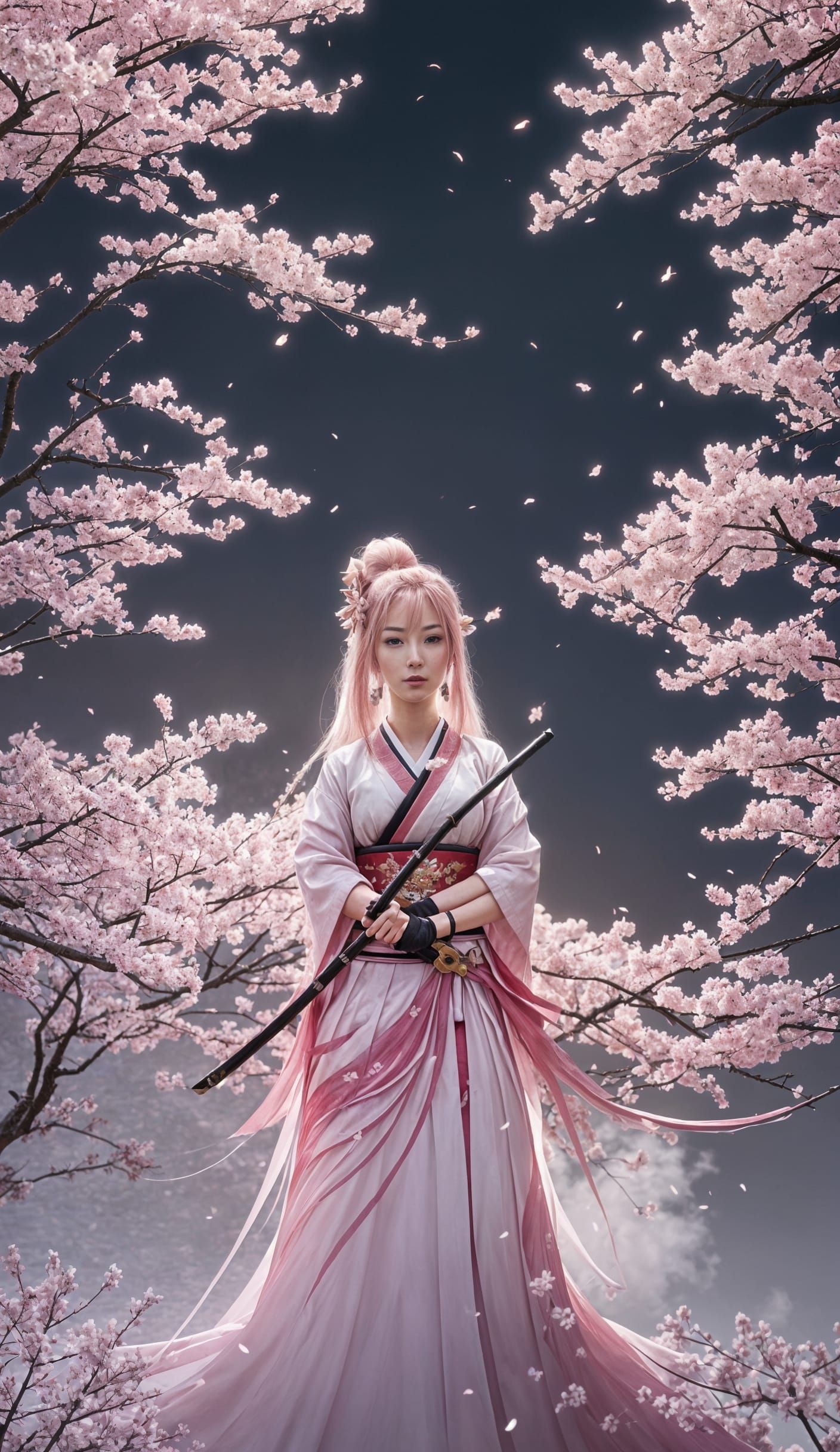 Cherry Blossom Samurai Woman in Anime Style