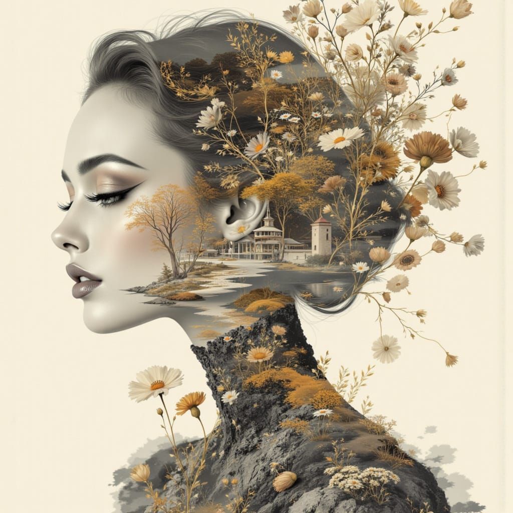 Retro Collage of Elegant Lady with Architecture