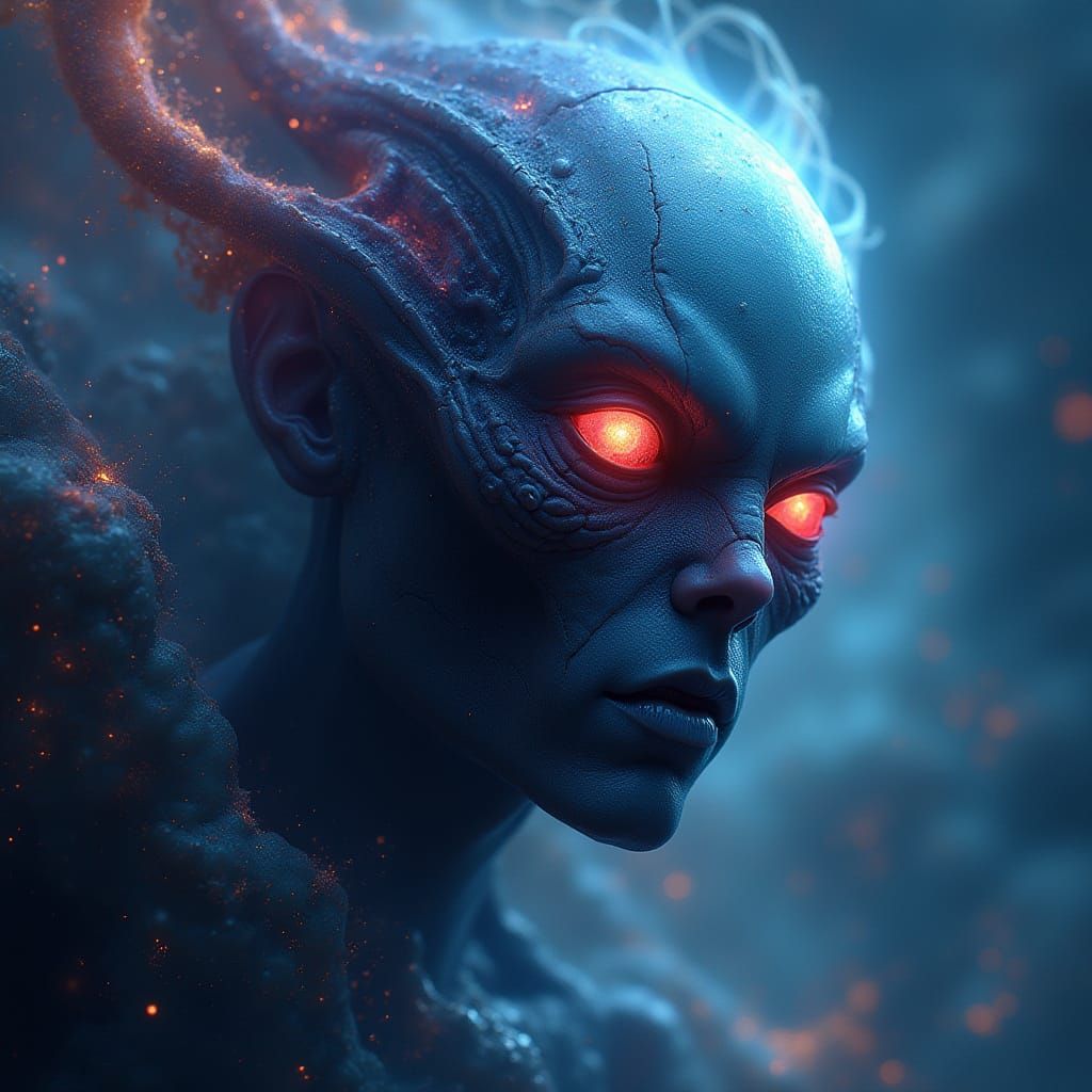 Cosmic Horror Emerges from Nebula in Surreal Style