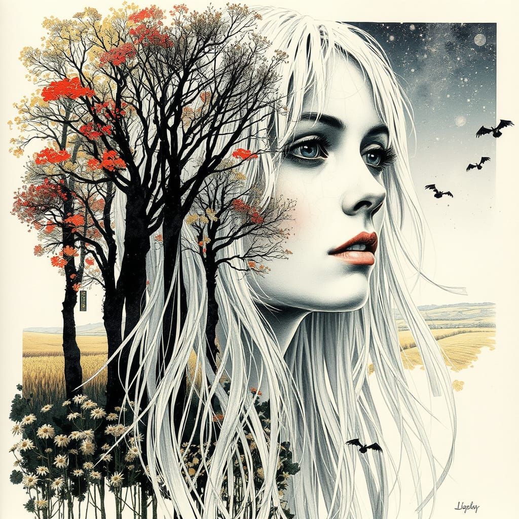 Ethereal Woman Portrait With Nature Elements