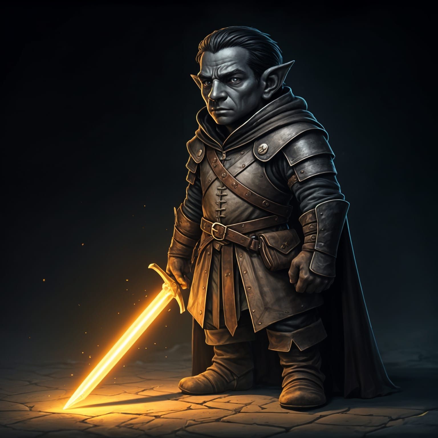 Deep Gnome Rogue with Sun Blade in Fantasy Style