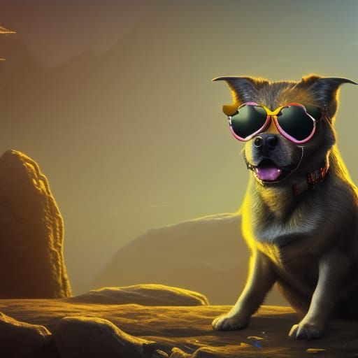 Dog in Sunglasses: Detailed Fantasy Concept Art