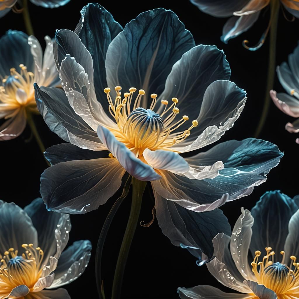 Bioluminescent Flower Radiating Light: Macro Photography