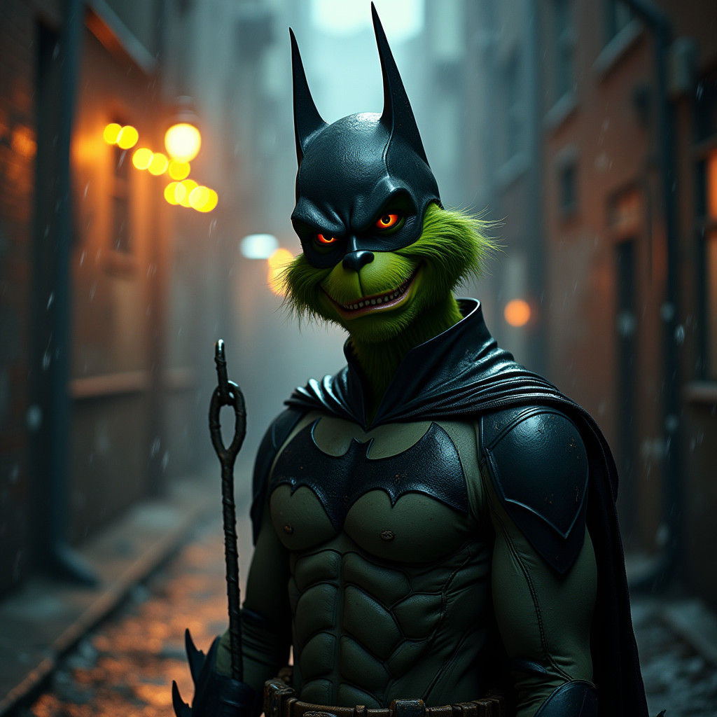 Dark Grinch as Gritty Gotham Batman