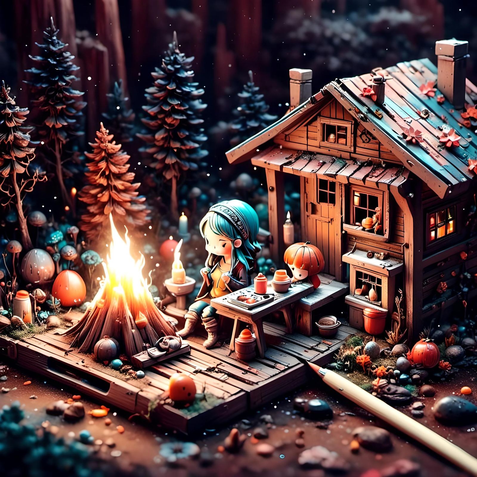 Miniature People Picnic with Hyperrealistic Ornament