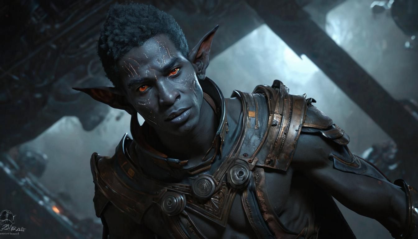 African Elf on Spaceship in Afrofuturism Style