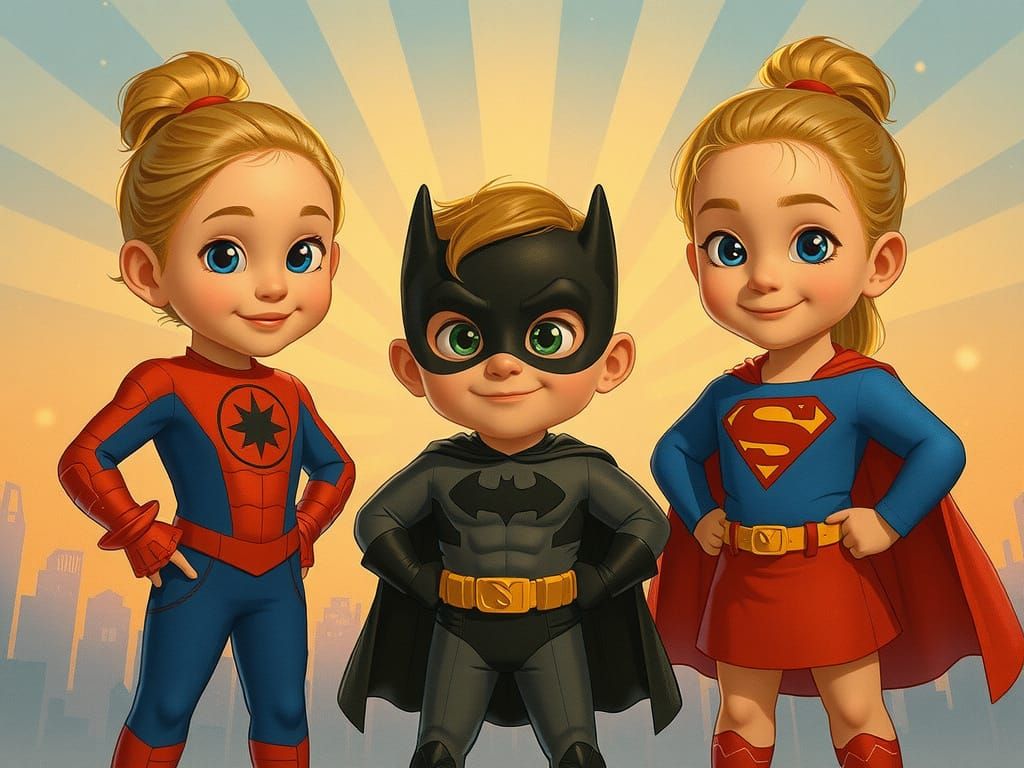 Superhero Kids Posing in Vibrant City Park