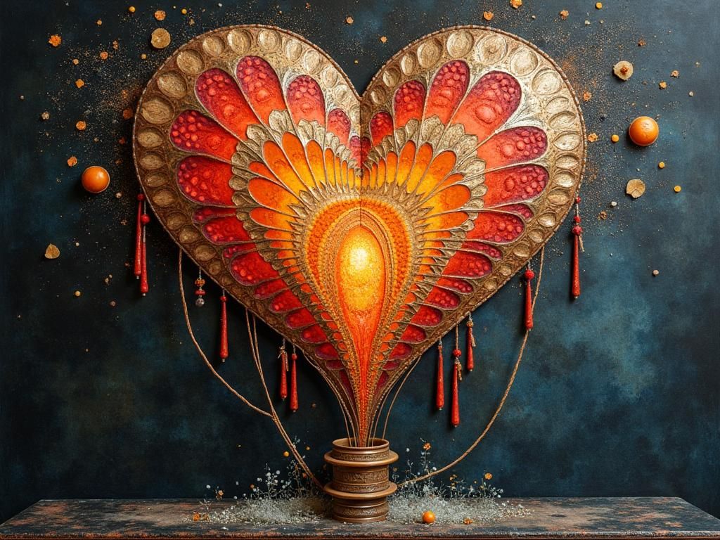 Surreal Heart Balloon Burst in Grisaille