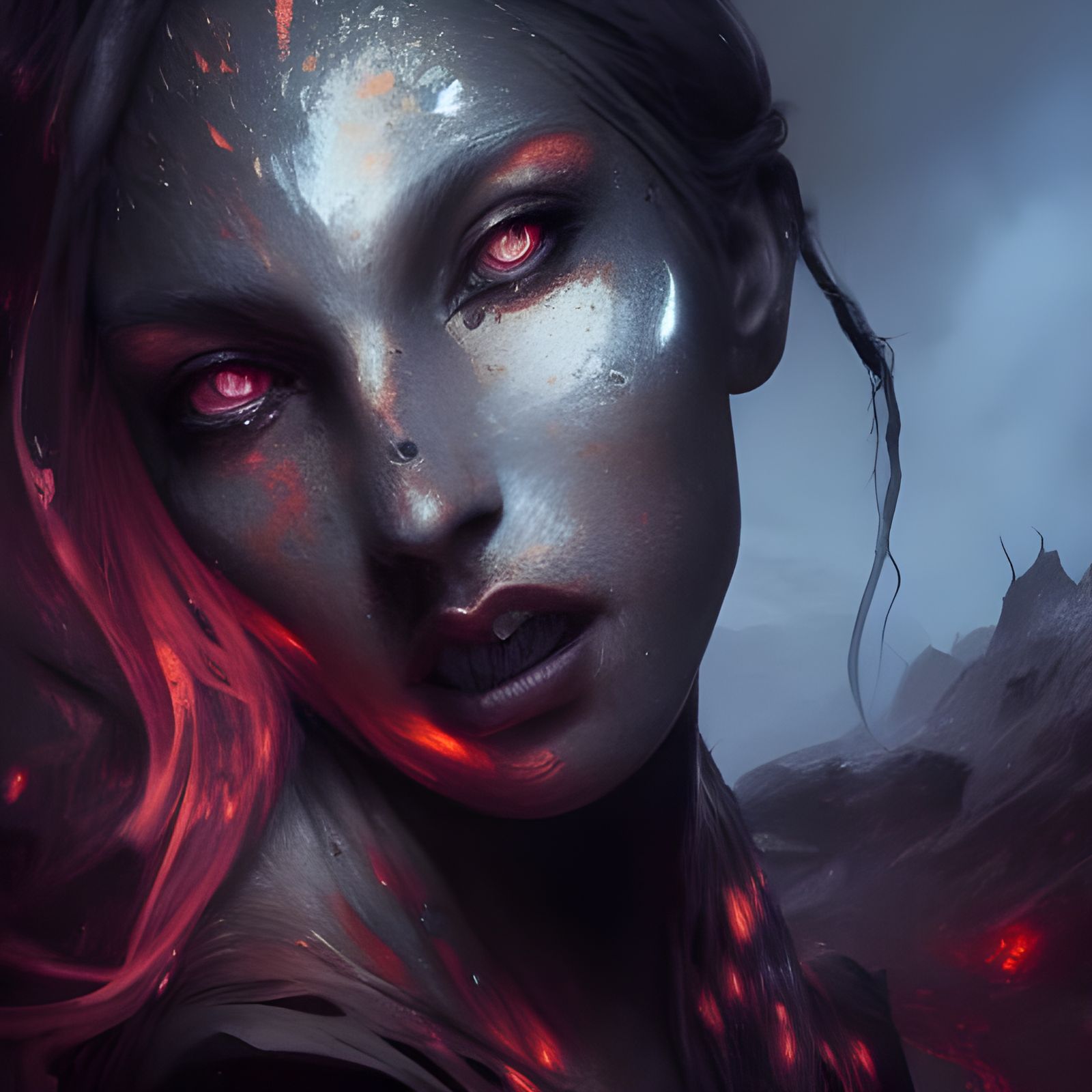 Lava Woman Portrait in Dark Fantasy Style