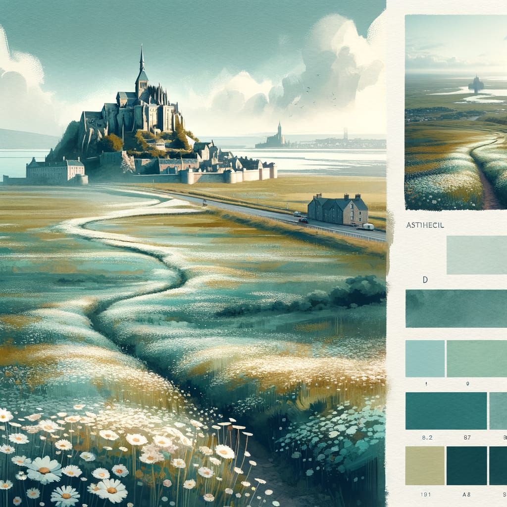 Watercolour Castle Landscape in Spring Hues