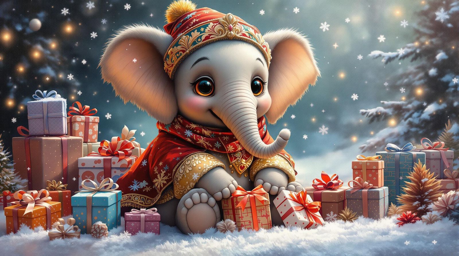 Hyper Realistic Elephant in Winter Wonderland