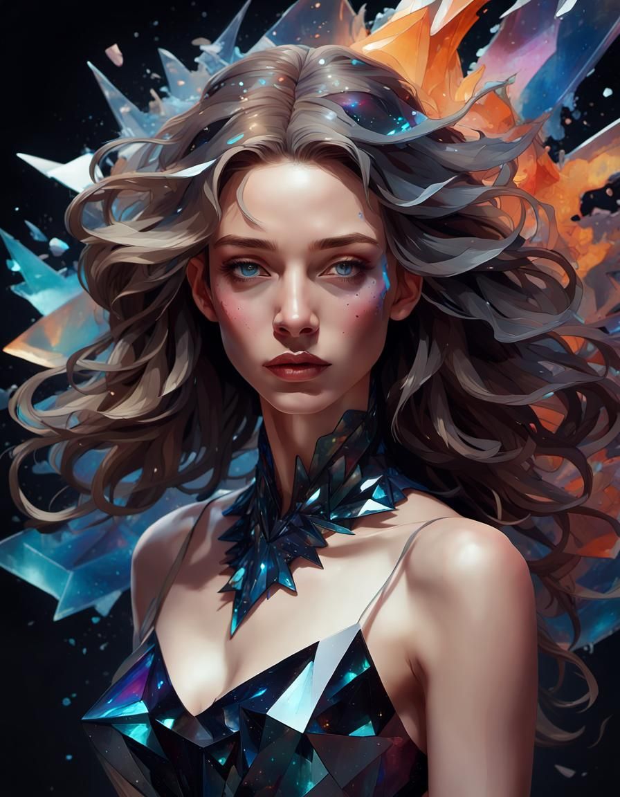 Cosmic Glass Lady Portrait in Graffiti Art Style