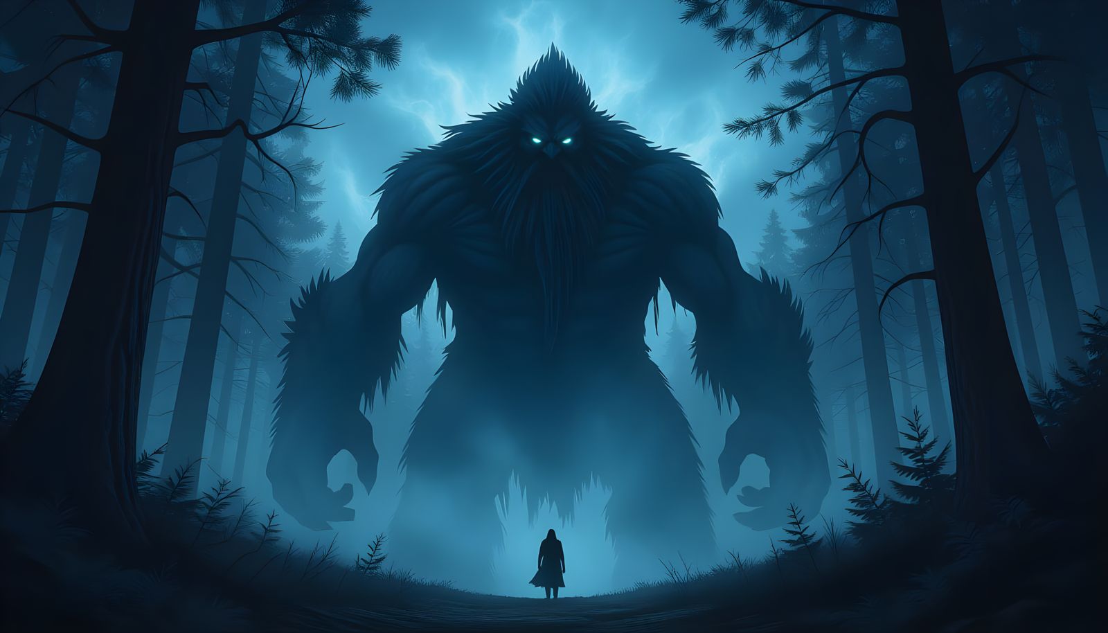 Mythological Nordic Troll in Dark Forest