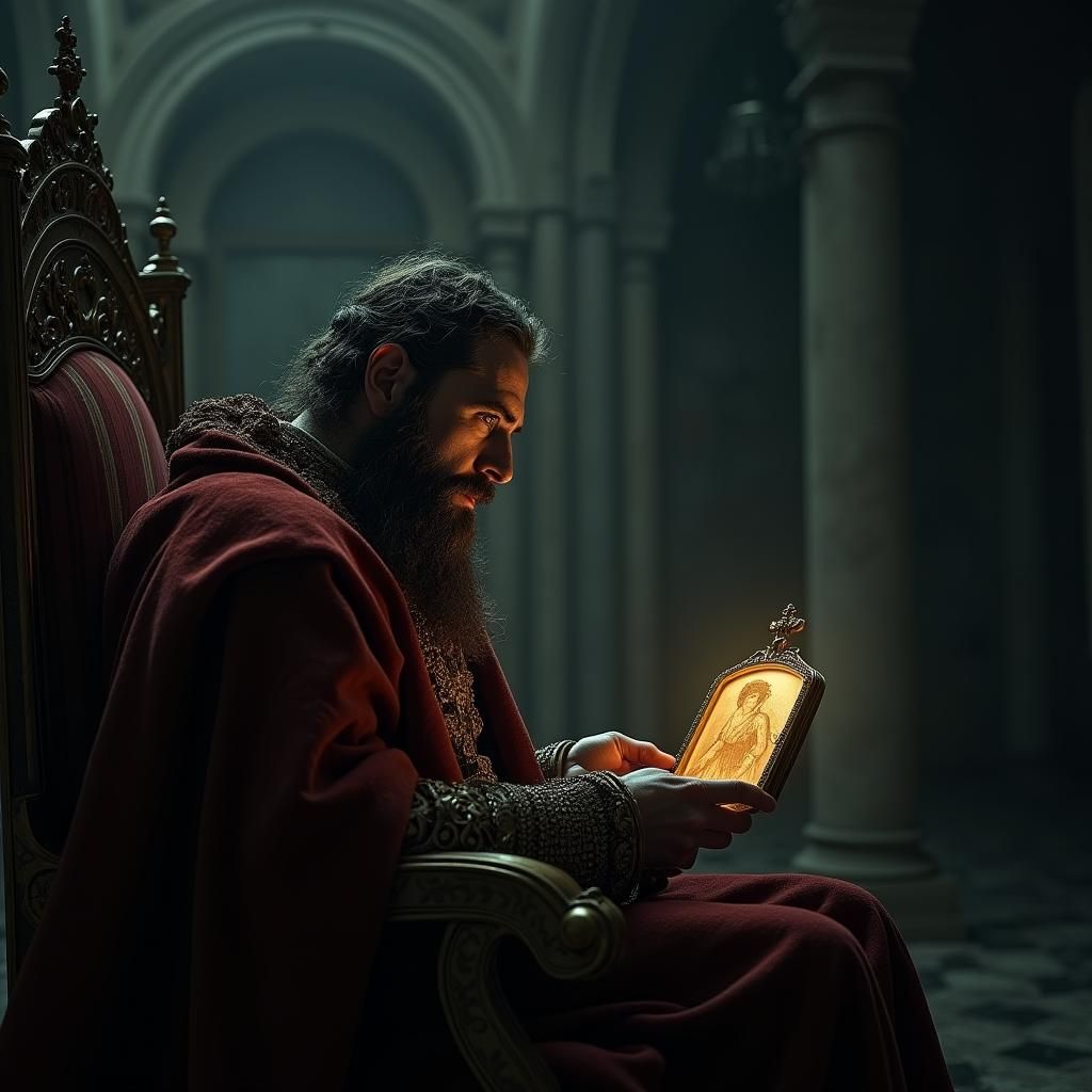 Forlorn King with Golden Locket Portrait