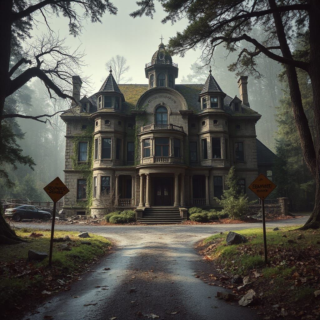 Gothic Mansion Ruins in Ethereal Light