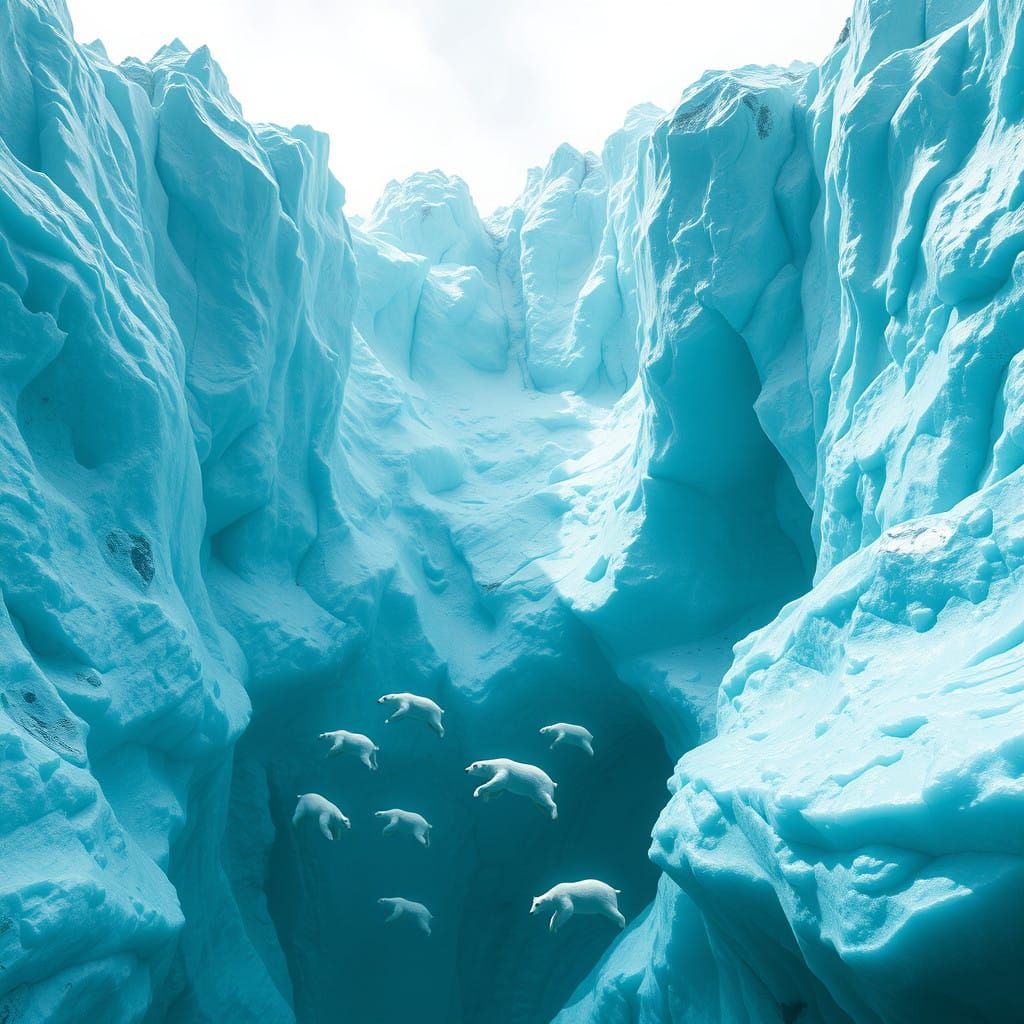 Antarctic Crystal Glacier in Turquoise Hues with Polar Bears