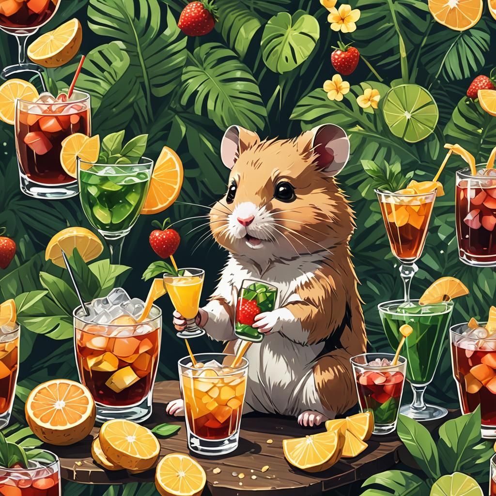 Tropical Hamster with Drinks in Anime Style