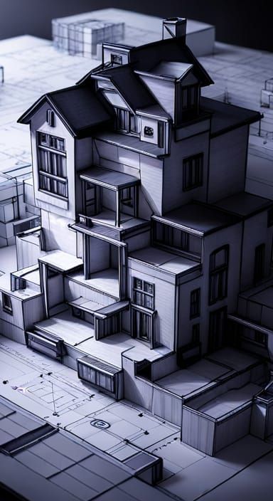 3D Blueprint of a House on paper
