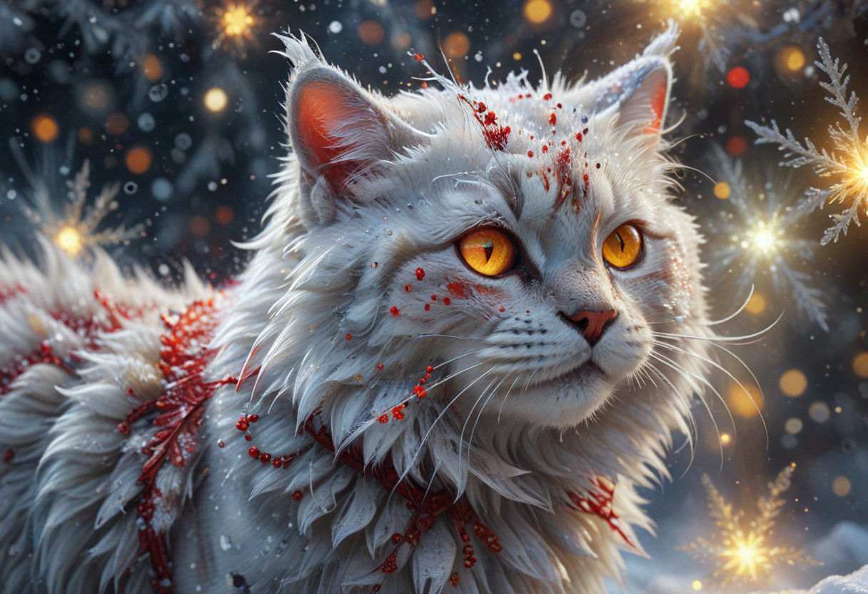 Frozen Feline in Vibrant Aura of Melting Snow