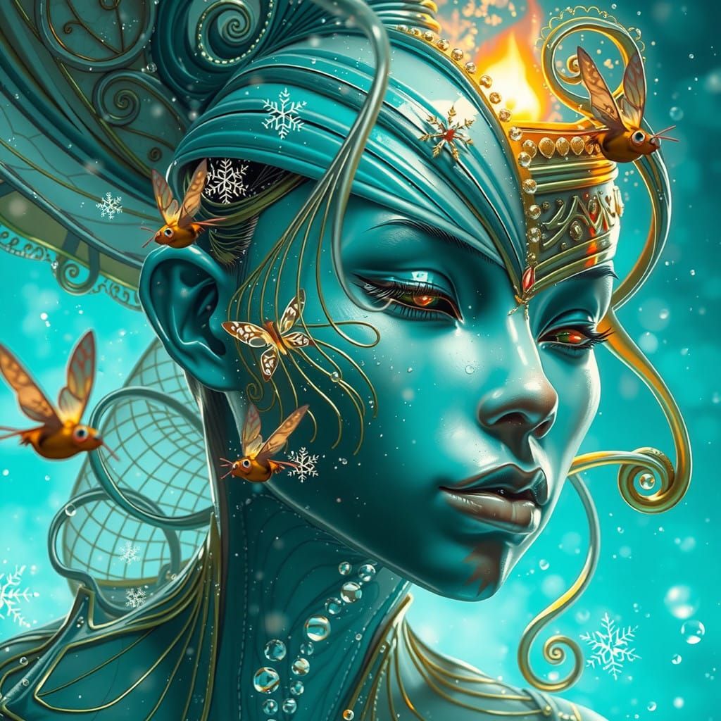 Enchanted Firefly Amidst Whirling Snowflakes in a Magical Sn...