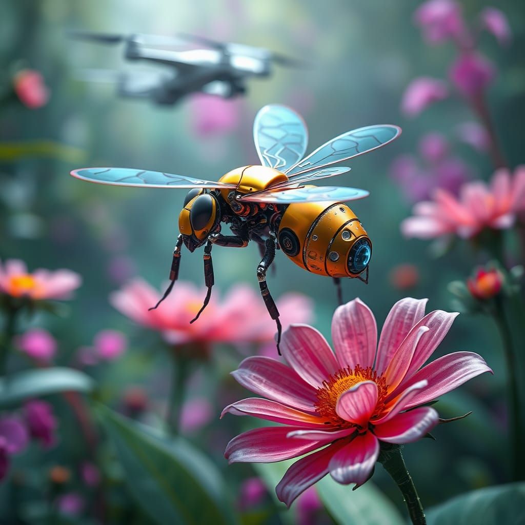 Robotic Honey Bee with Glowing Circuits, Detailed Matte Pain...