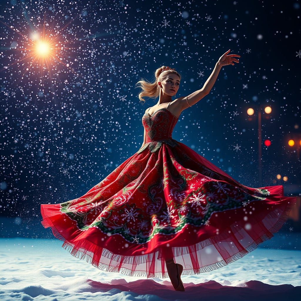Ballerina Dancing in Snowy Christmas Wonderland
