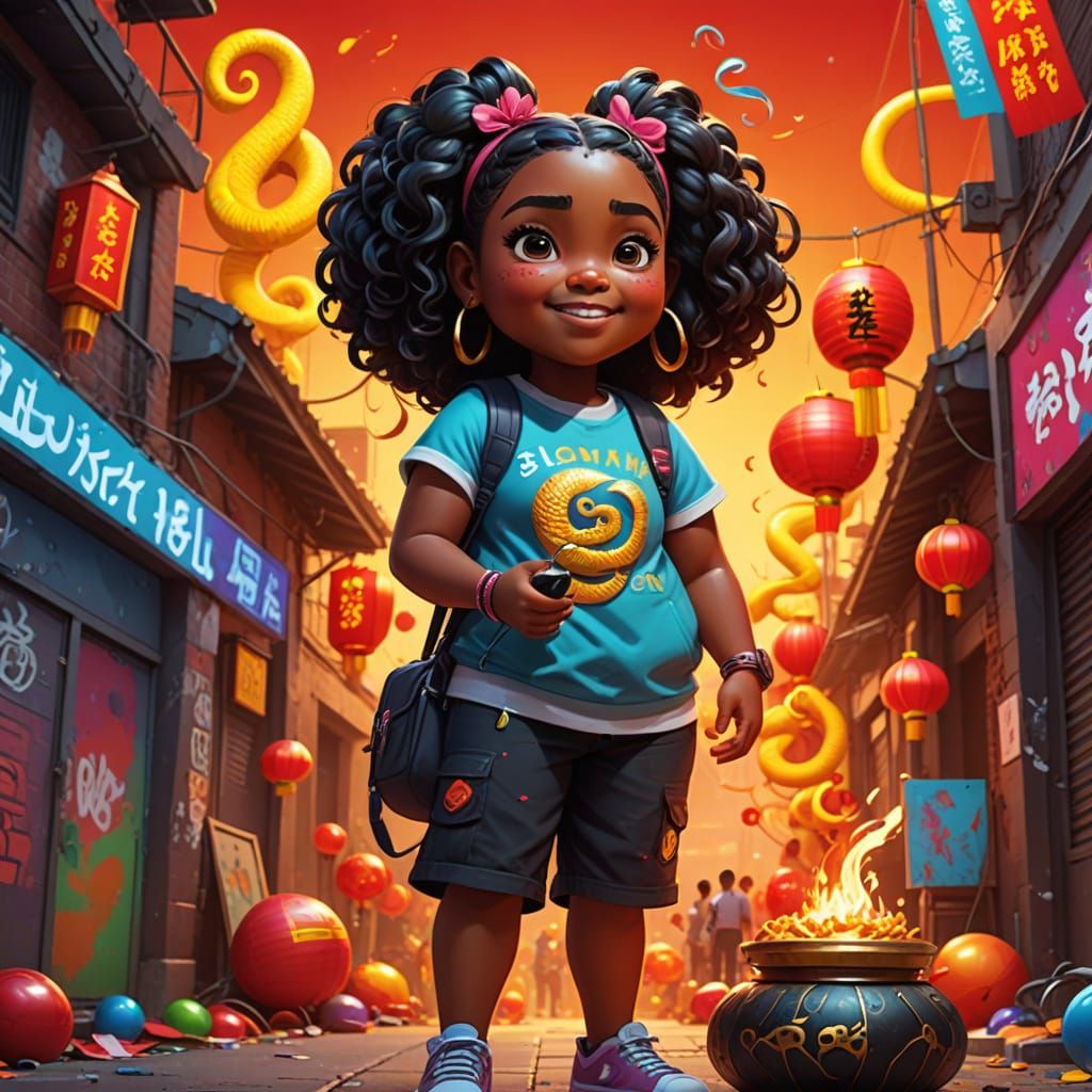 Surreal Street Art Depicting a Joyful Black Teenager Celebra...