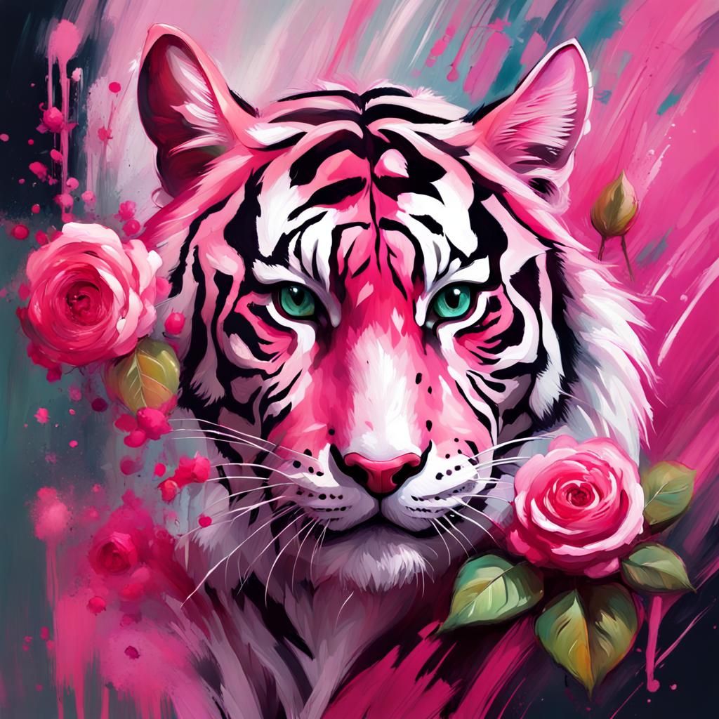 Pink Tiger Expressionistic Brush Stroke Art