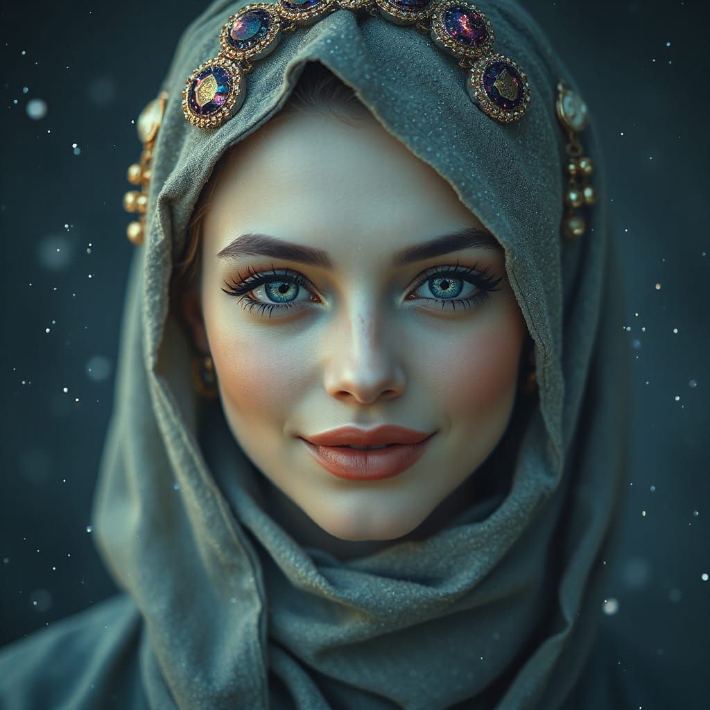 Celestial Woman with Galaxy Eyes in Digital Art Style