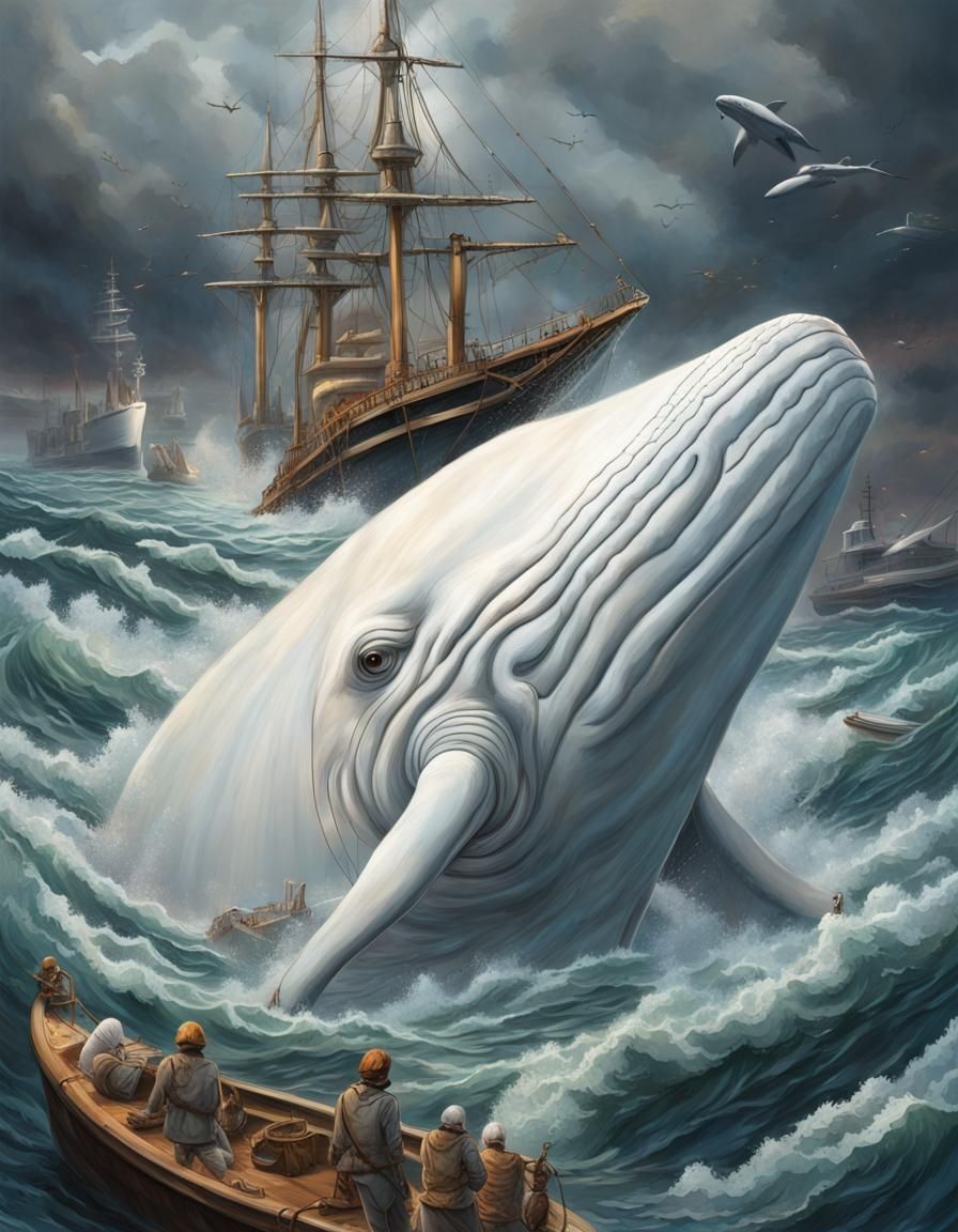 A big white whale in a stormy ocean.
