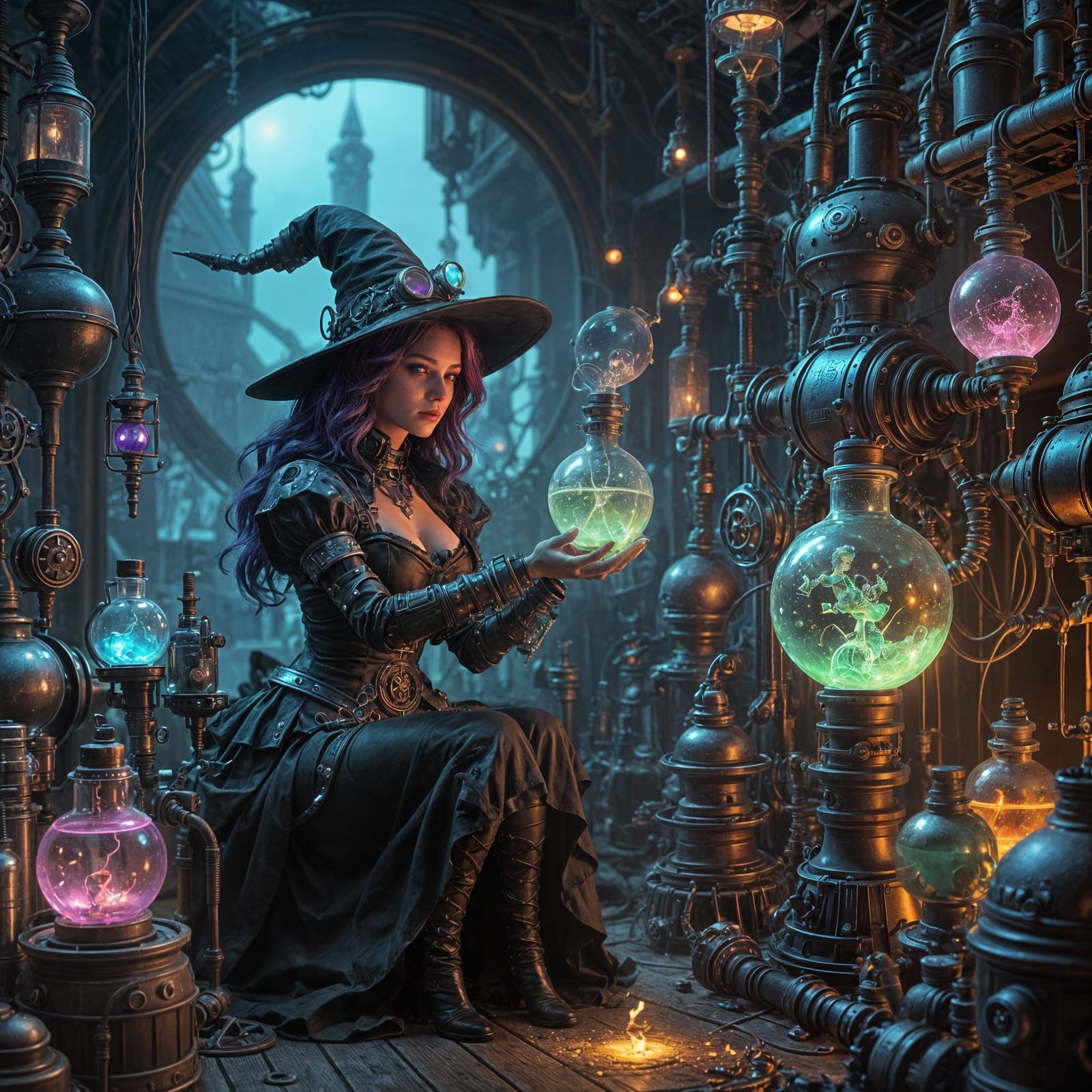 Trashpunk Witch Potion Creation in Fantasycore Style