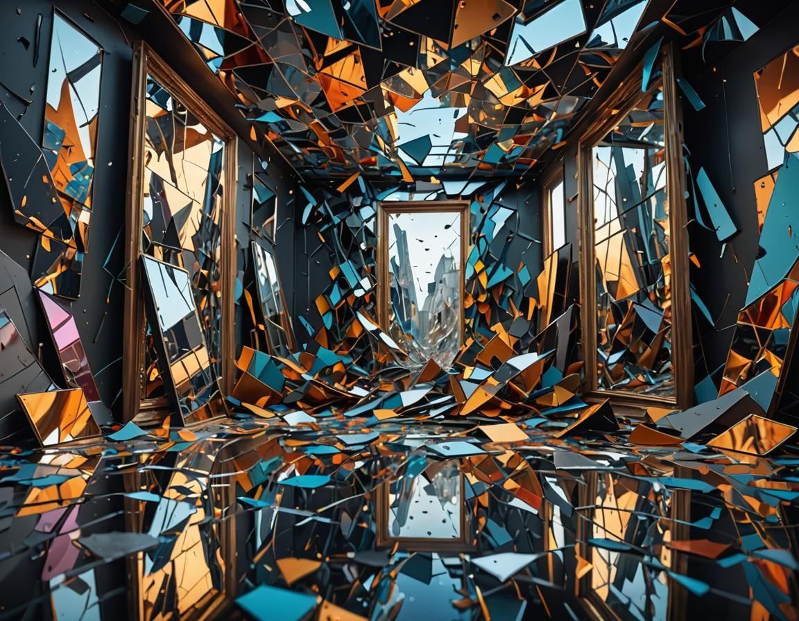 Captivating Chaos: Shattered Mirror in Surreal Digital Art