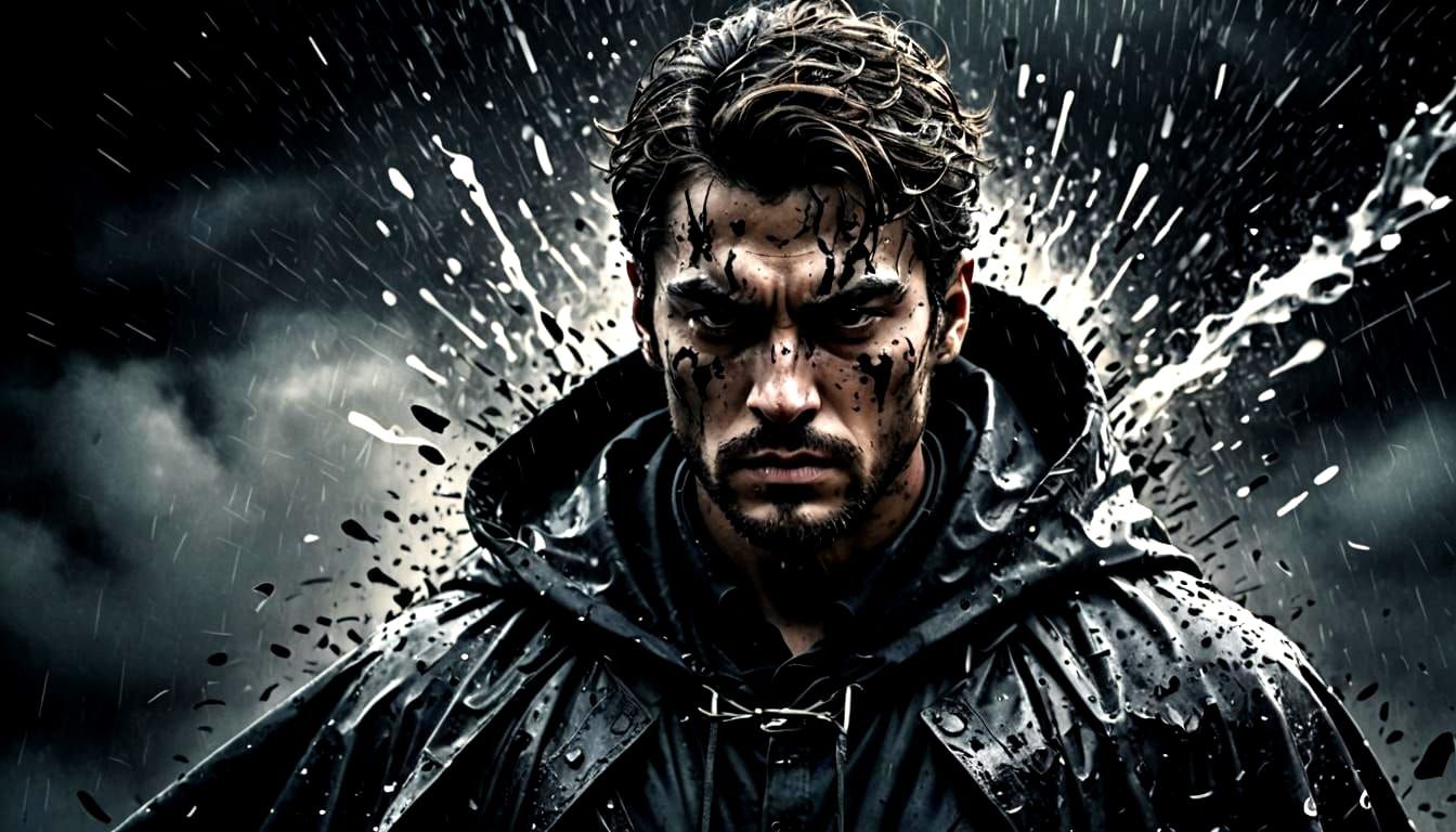 Detailed Ink Splatter Art in Cinematic Style