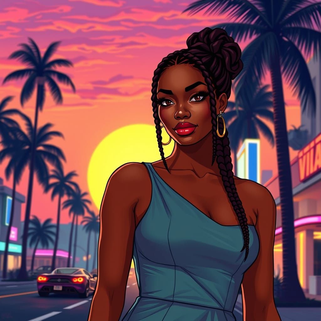 Vice City: Black Woman in Teal Dress, GTA VI Style