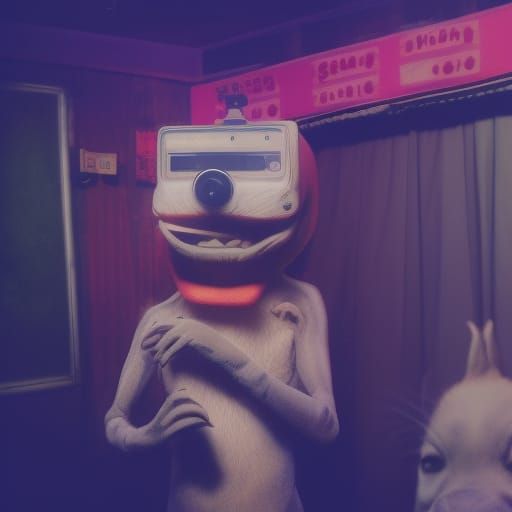 Anthropomorphic Dog Standup in Abandoned Club Polaroid