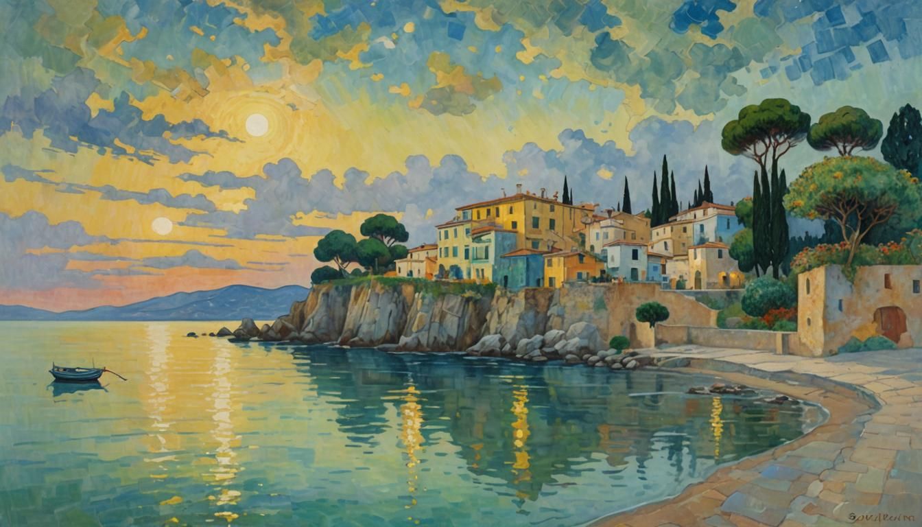 Italian Seaside House in Impressionist Style