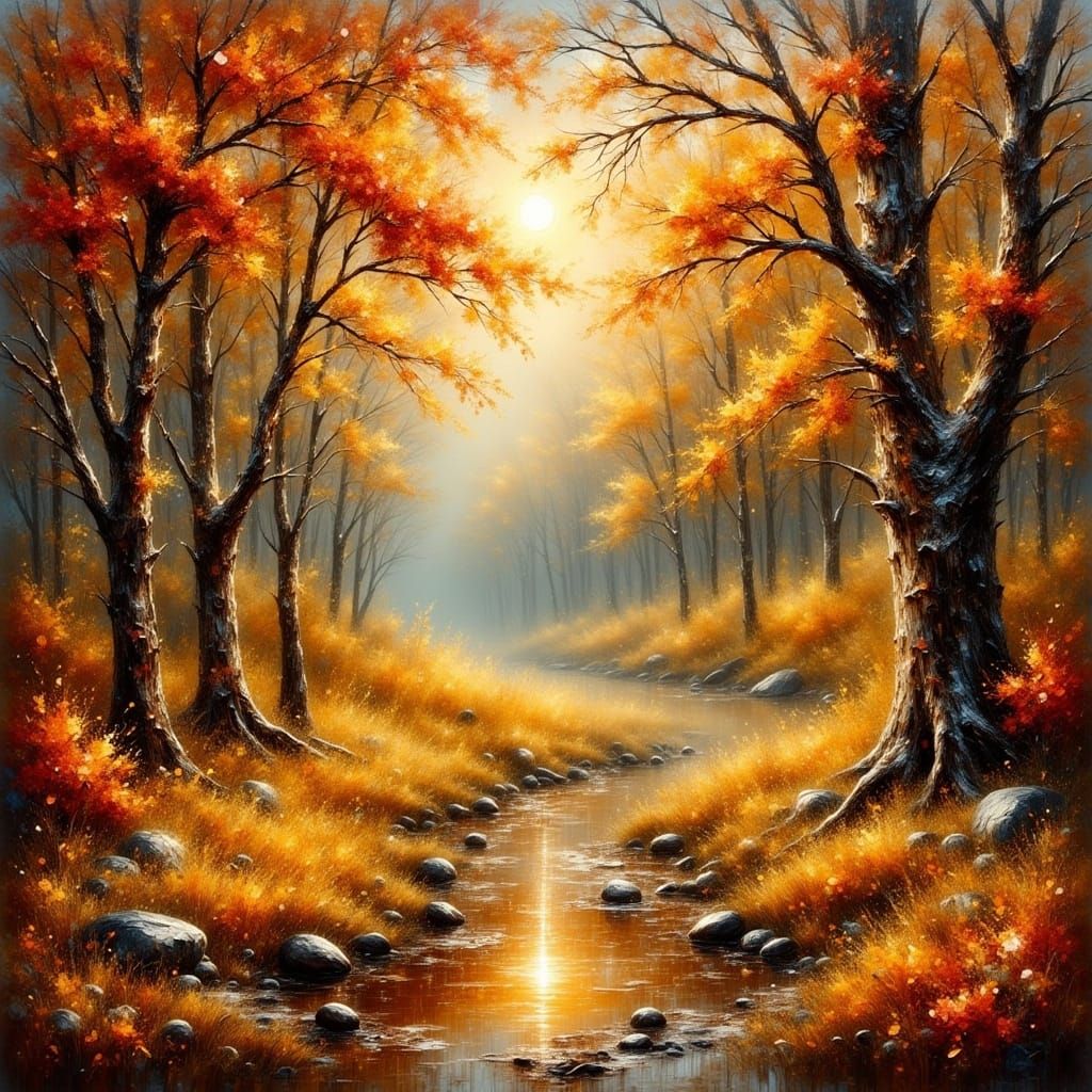 Autumn Forest Landscape in Impressionist Style