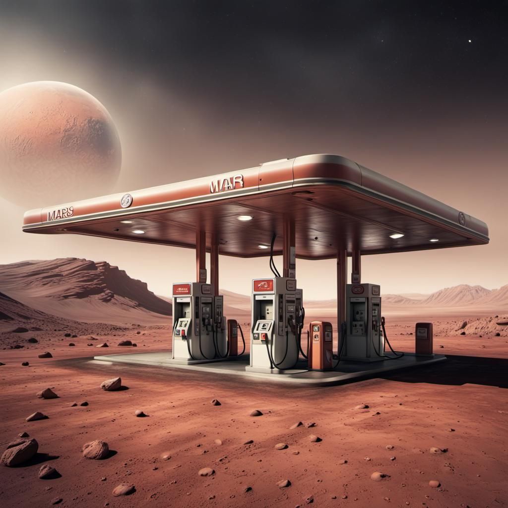 Hyperrealistic Gas Station on Mars in High Definition