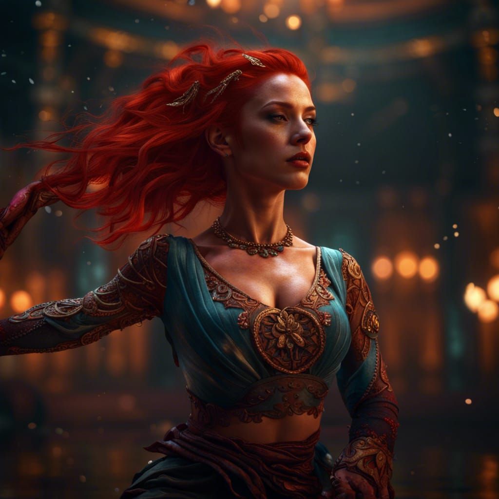 Redhead Dancer in Silks: Fantasy Concept Art