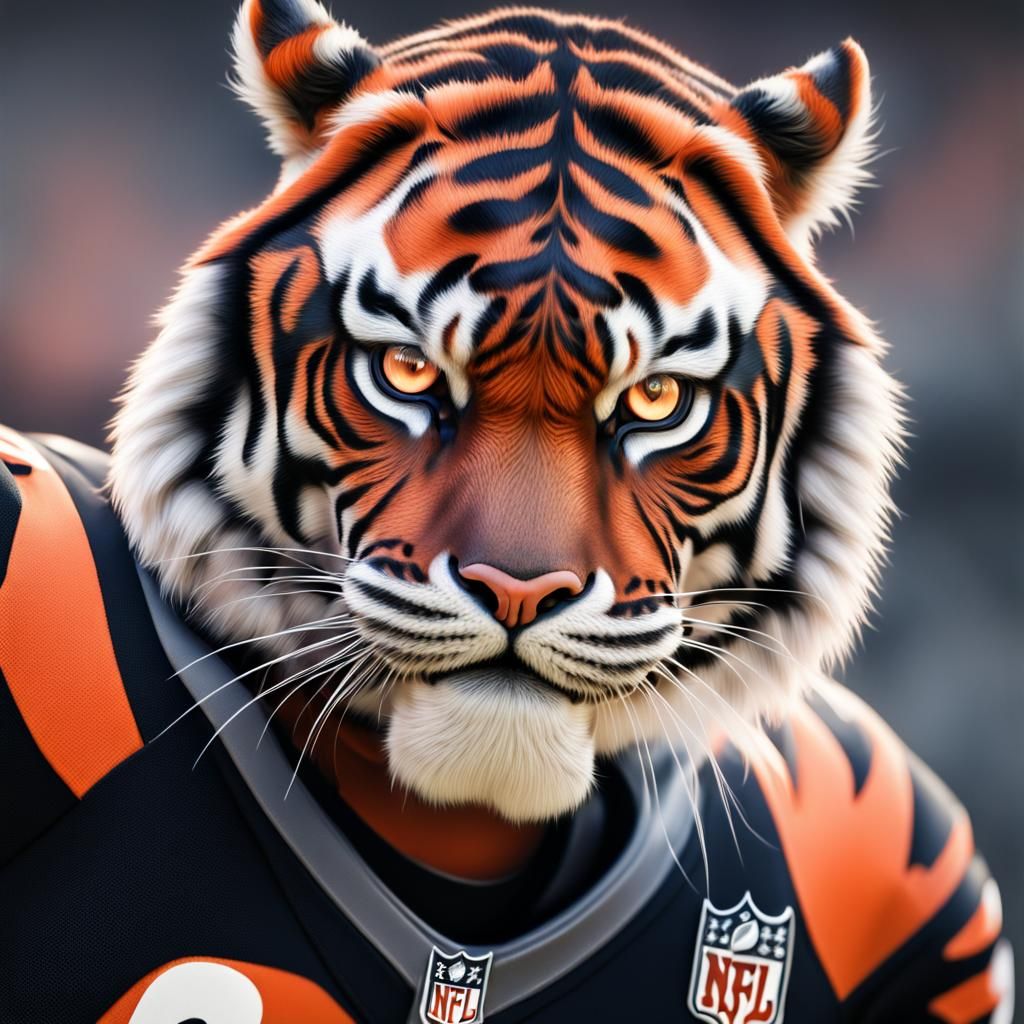 Tiger in Cincinnati Bengals Uniform, Hyperrealistic